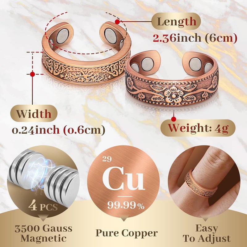 Auramag Copper Rings for Women,Magnetic Rings Adjustable Copper Ring with 3500 Gauss Magnets,100% Pure Copper Jewelry for Women - Image 4